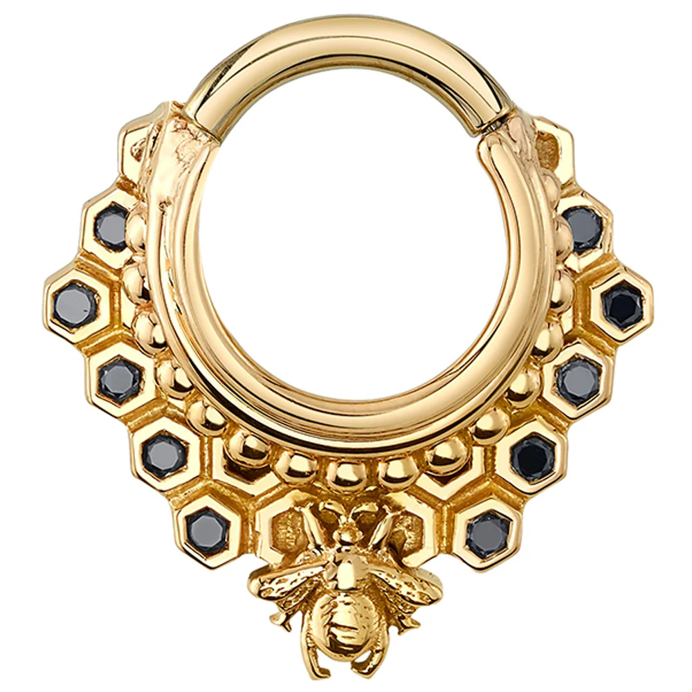 "Queen Bee" Hinge Ring in Gold with Black Diamonds - Image 2