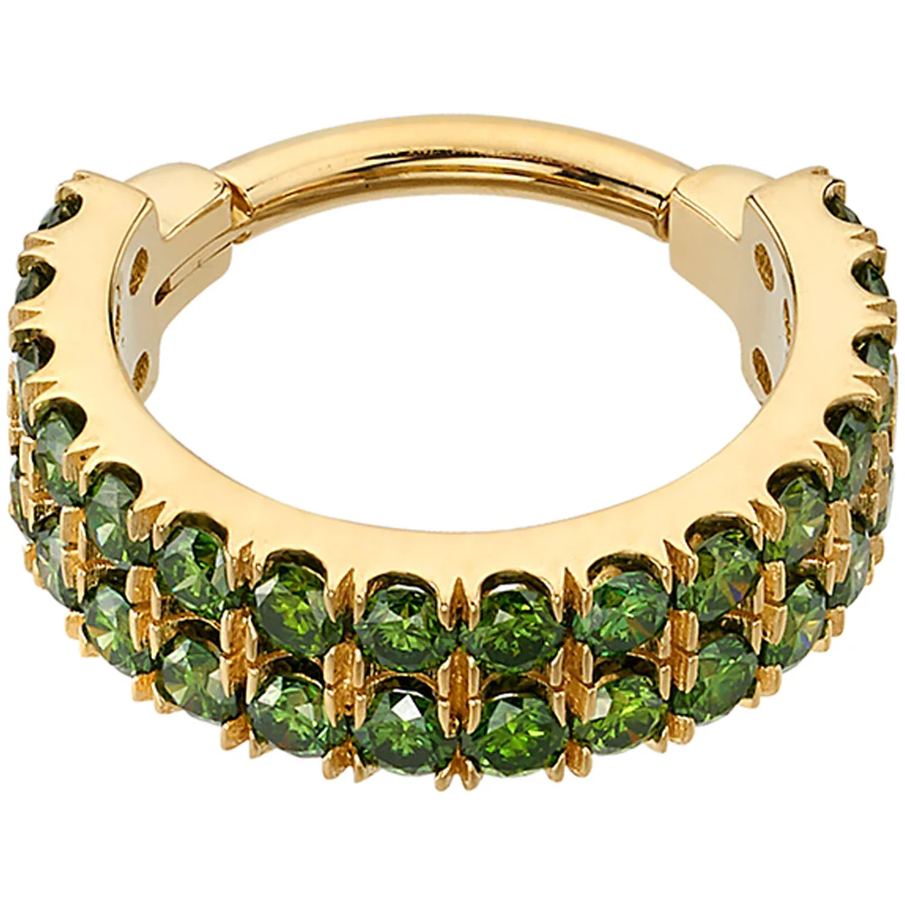 "Rachel 2 Row Telesto" Hinge Ring in Gold with Emerald Green Diamonds - Image 2