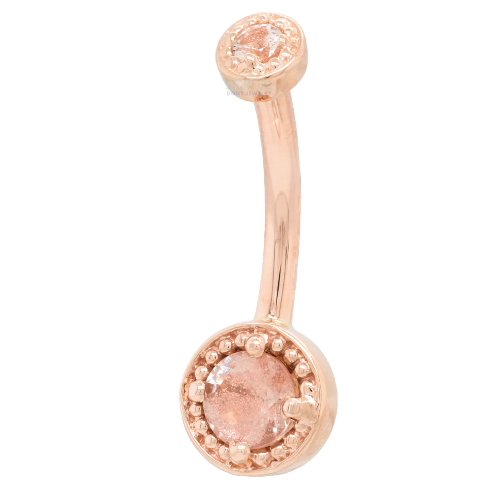 "Rachel" Milgrain Prong Navel Curve in Gold & Platinum with Oregon Sunstone - Image 3