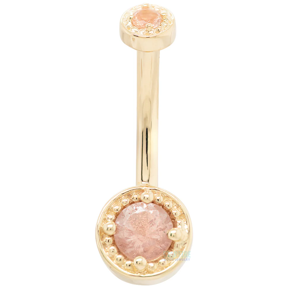 "Rachel" Milgrain Prong Navel Curve in Gold & Platinum with Oregon Sunstone - Image 4