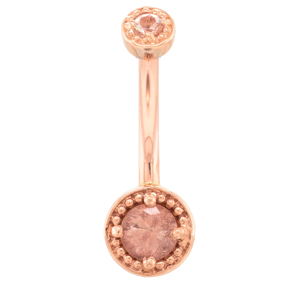 "Rachel" Milgrain Prong Navel Curve in Gold & Platinum with Oregon Sunstone - Image 5
