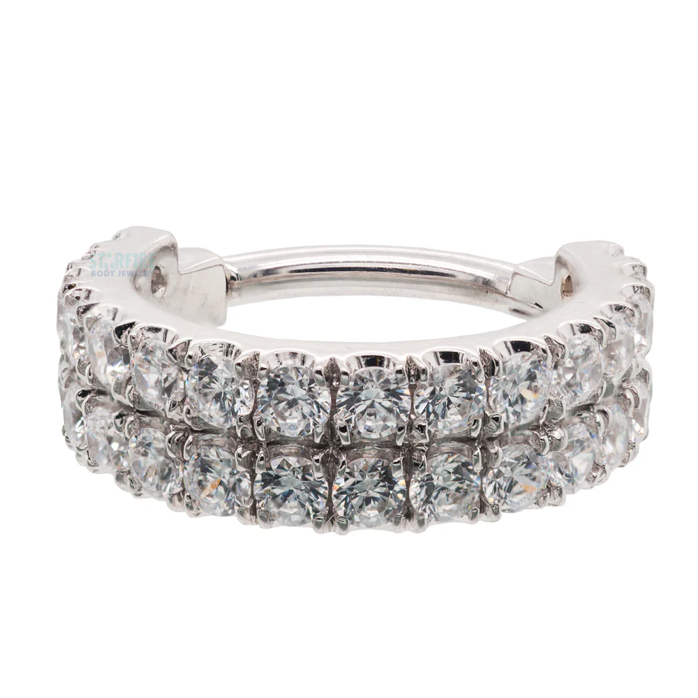 "Rachel 2 Row Telesto" Hinge Ring in Gold with White CZ's