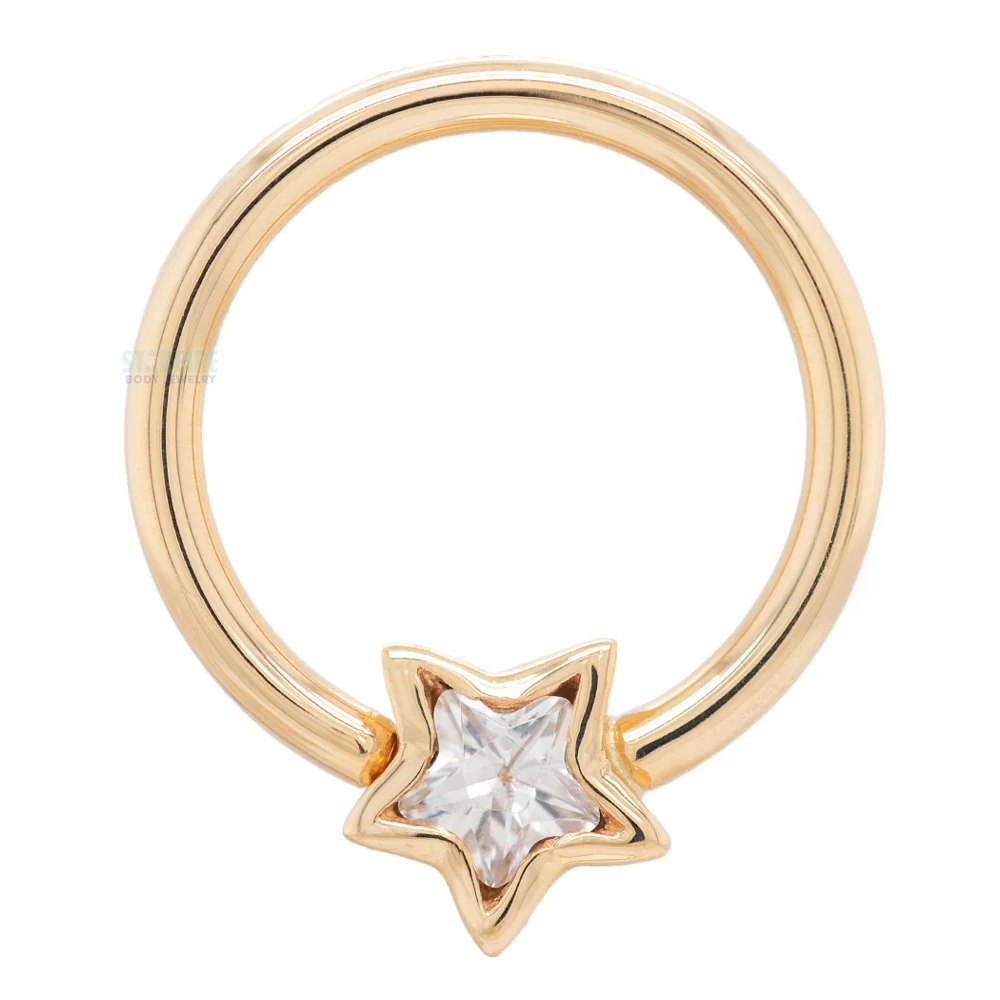 "Razmatazz" Star Bezel Fixed Bead Ring (FBR) in Gold with White CZ - Image 3