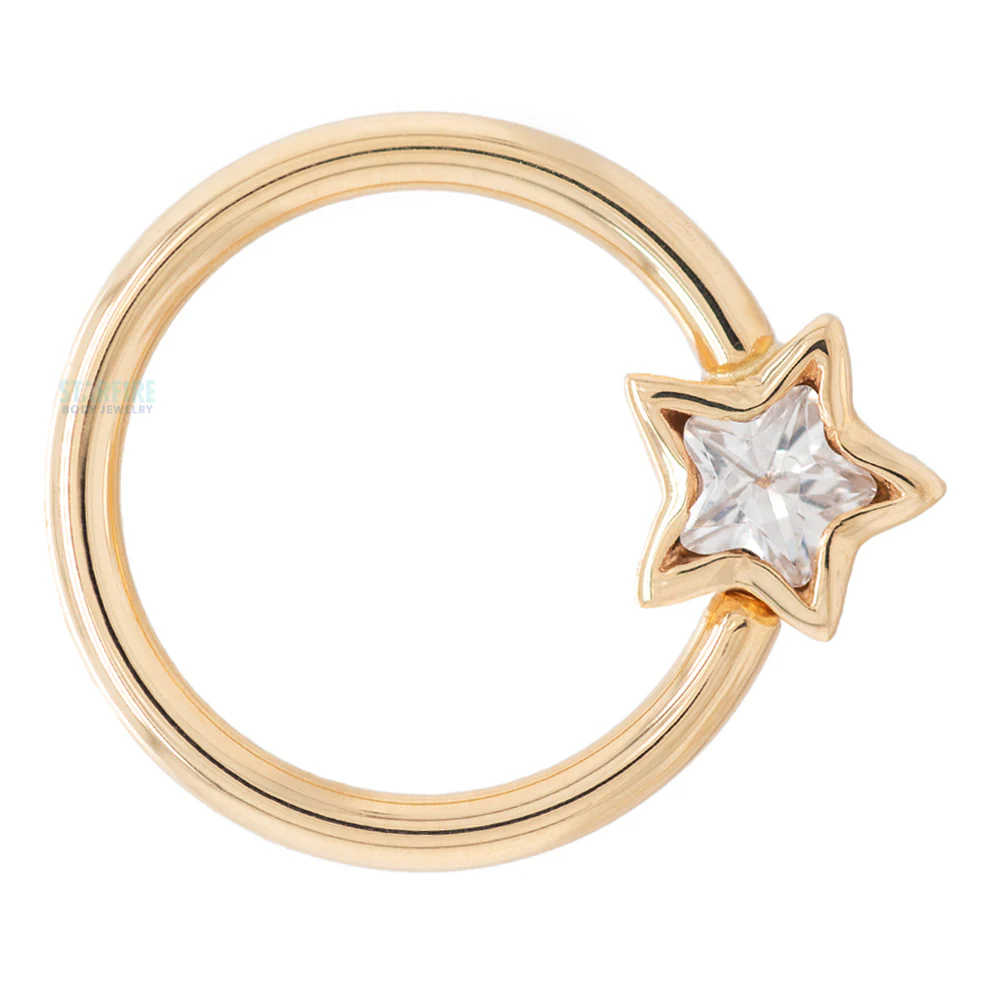 "Razmatazz" Star Bezel Fixed Bead Ring (FBR) in Gold with White CZ - Image 4