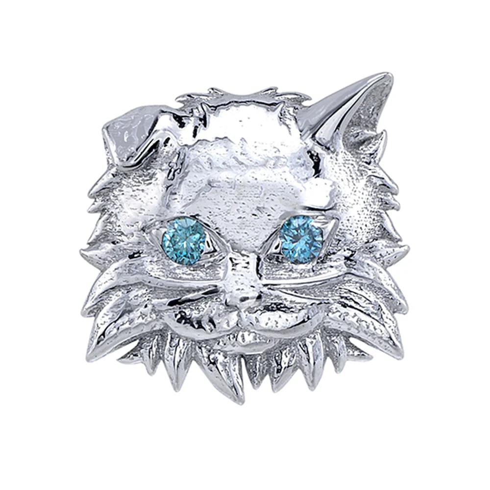 Realistic Cat Threaded End in Gold & Platinum with Ice Blue Diamonds - Image 2