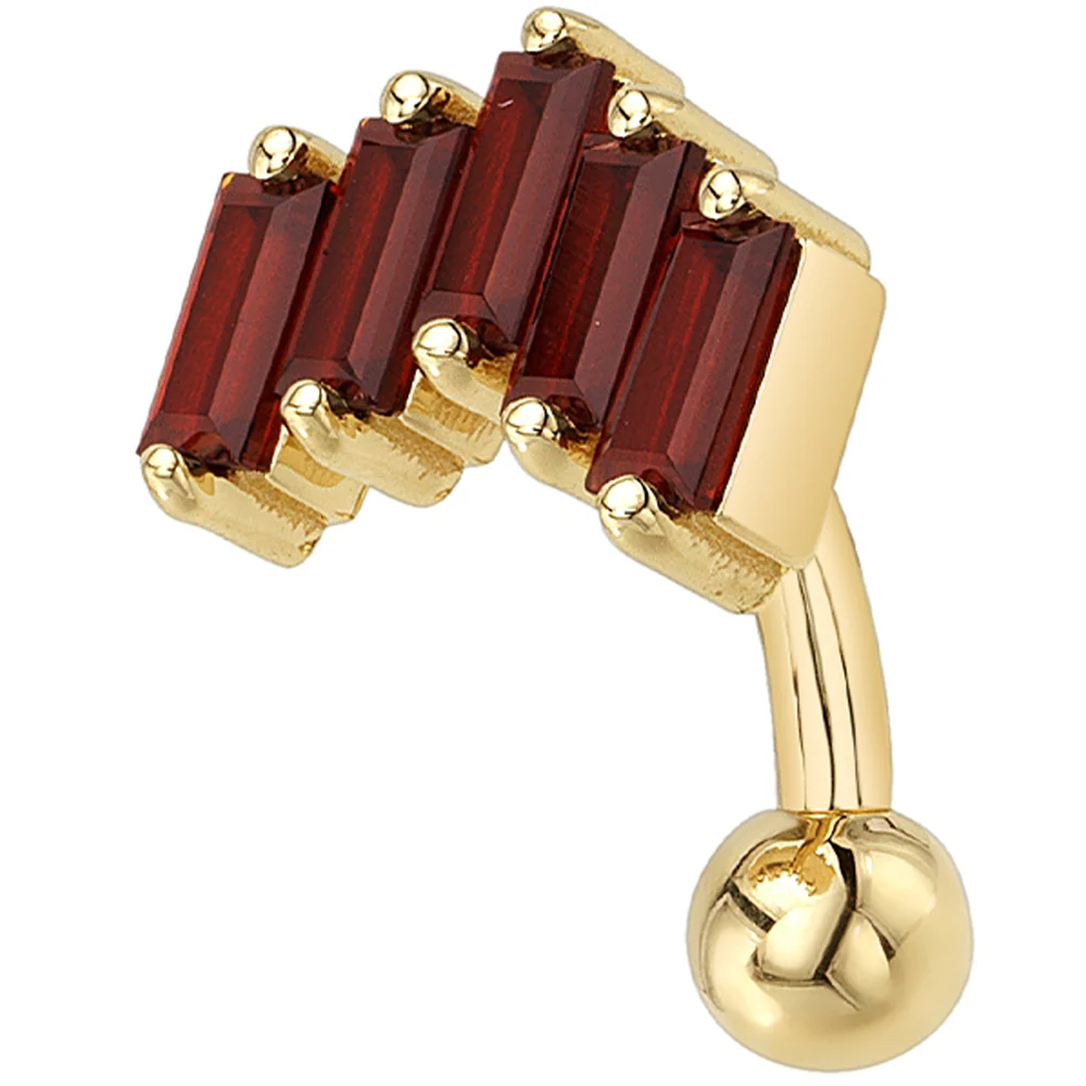 "Reina" Toploader Navel Curve in Gold & Platinum with Garnet - Image 3