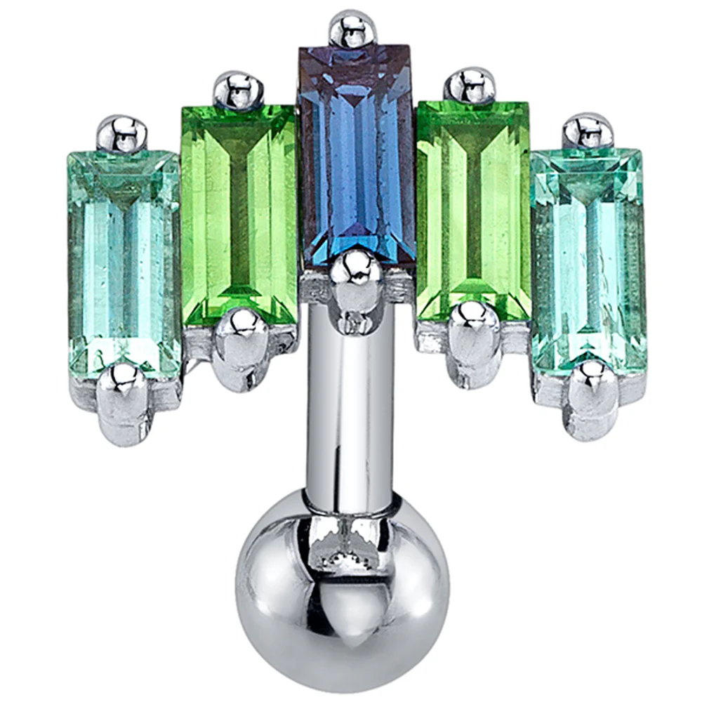 "Reina" Toploader Navel Curve in Gold & Platinum with Mint Beryl, Tsavorite & Chatham Alexandrite - Image 3