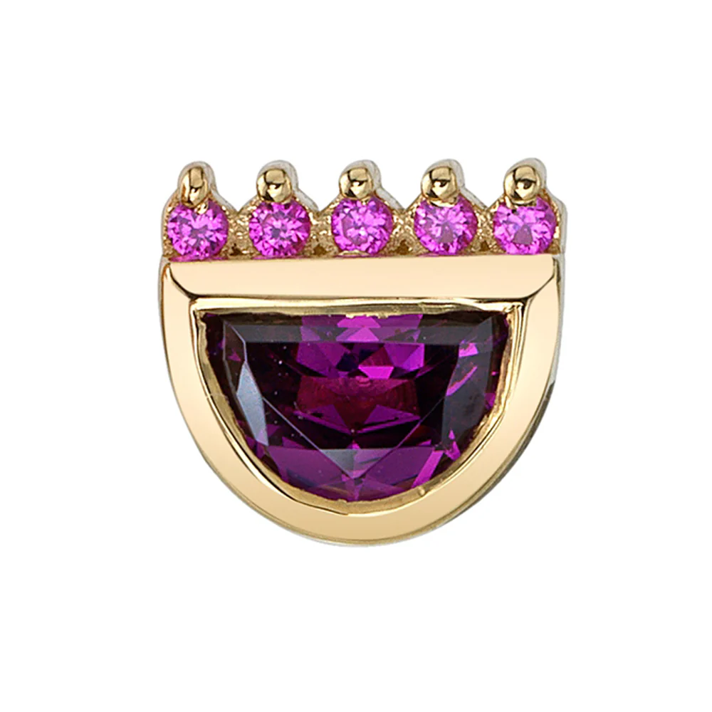"Rhea" Threaded End in Gold with Rhodolite & Hot Pink Sapphires - Image 2