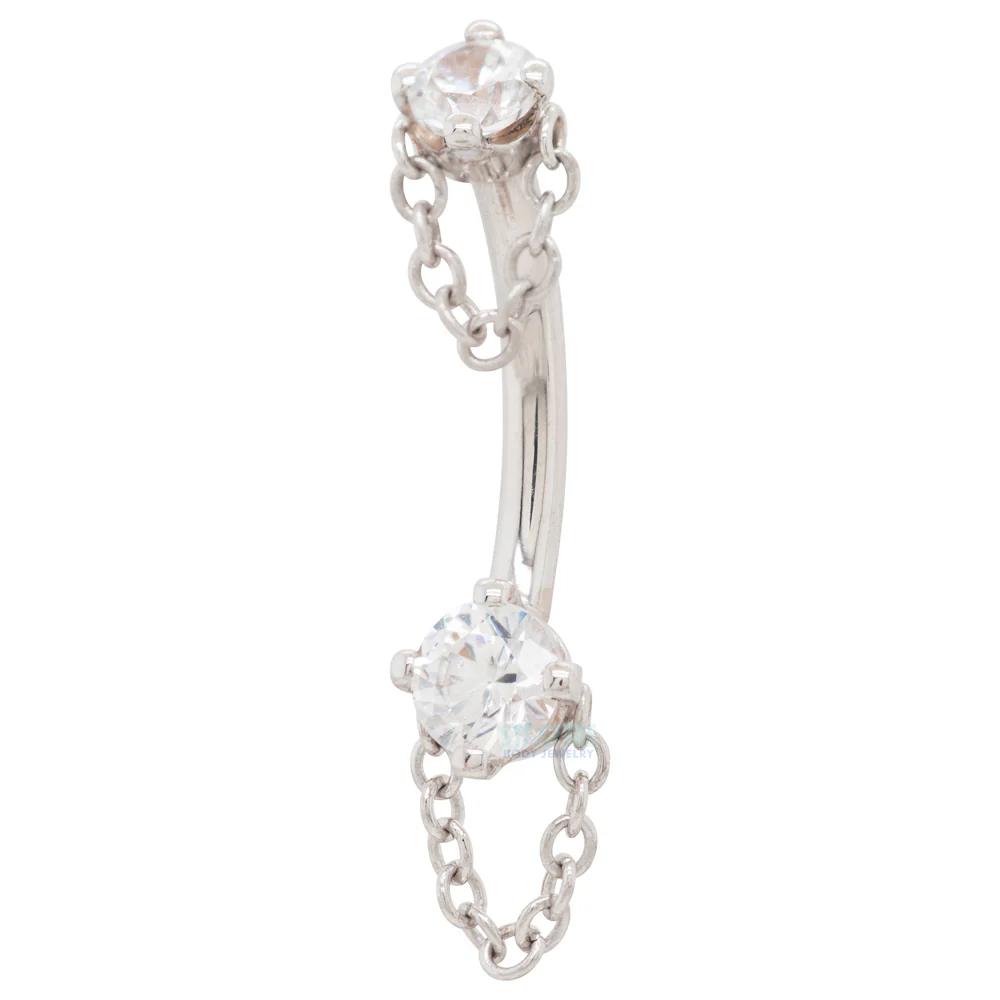 "Rianna" Curved Barbell in Gold with White CZ's