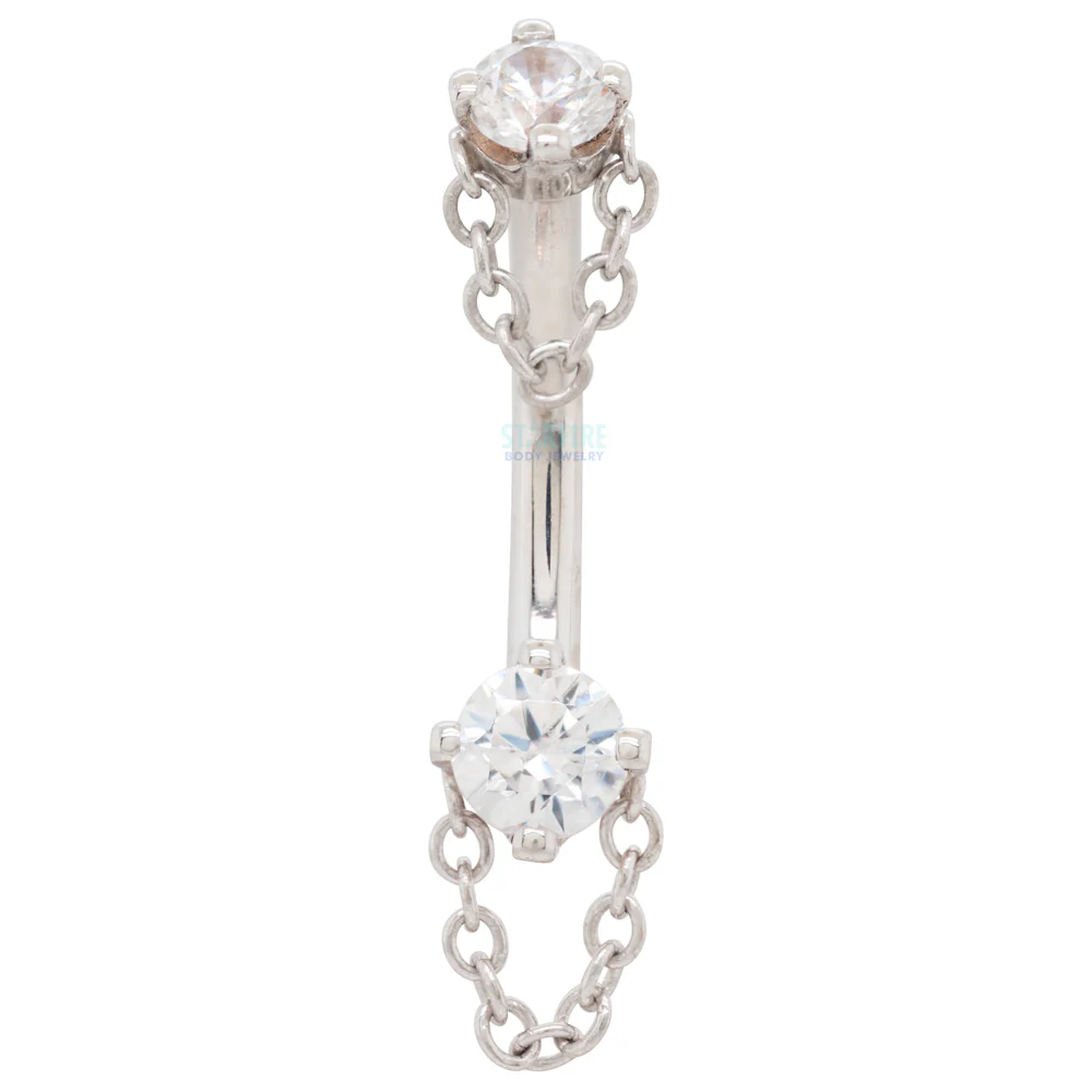 "Rianna" Curved Barbell in Gold with White CZ's - Image 2