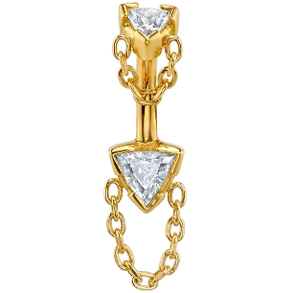 "Rianna Trillion" Navel Curve in Gold & Platinum with White CZ's