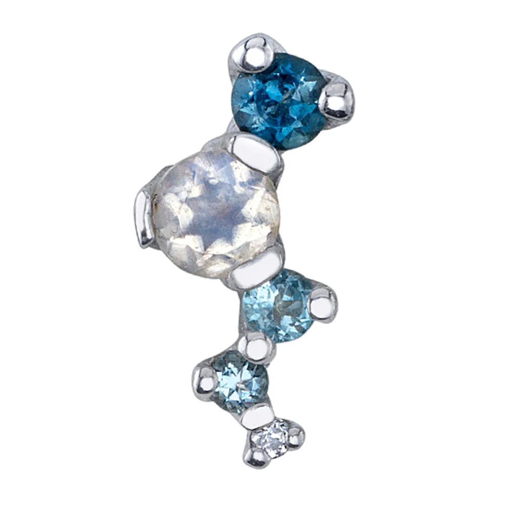 "Ripple" Threaded End in Gold with Rainbow Moonstone, London Blue Topaz, Swiss Blue Topaz, Aquamarine & Diamond - Image 2