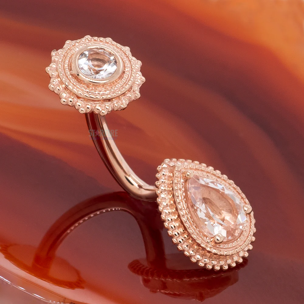 "Robyn" Afghan Pear Navel J Curve in Gold with Morganite - Image 2