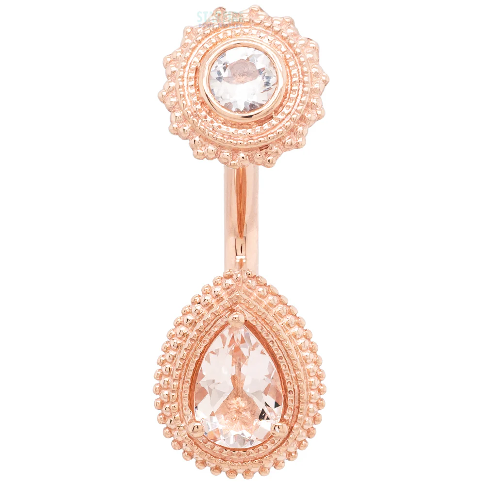 "Robyn" Afghan Pear Navel J Curve in Gold with Morganite - Image 3