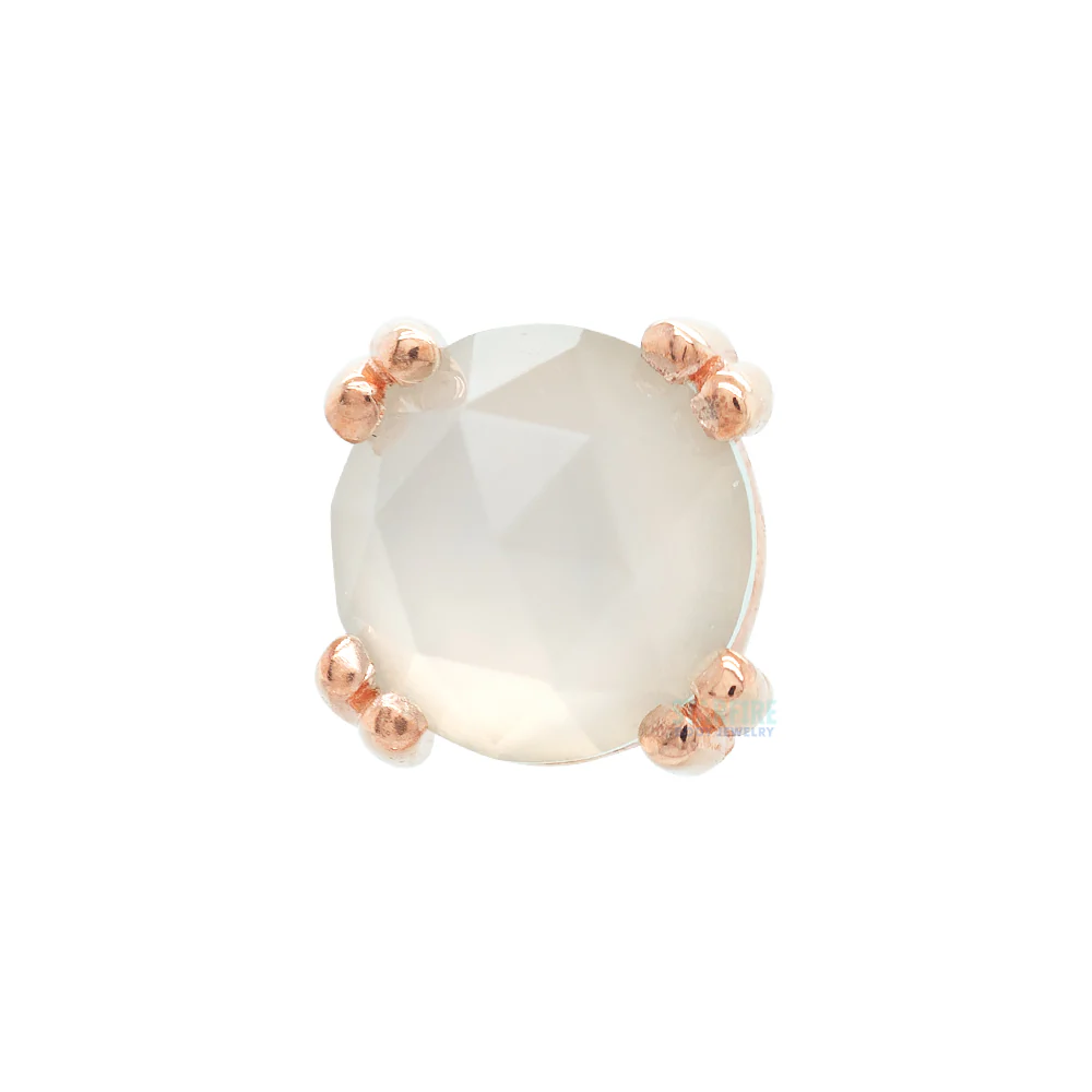 Rose Cut Aqua Chalcedony Prong Set Threaded End in Gold & Platinum - Image 2