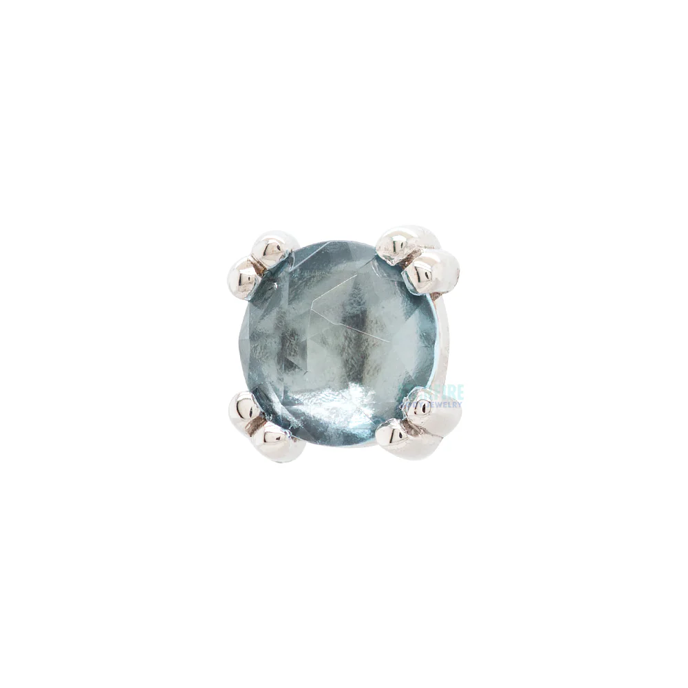 Rose Cut Aquamarine Prong Set Threaded End in Gold & Platinum - Image 3