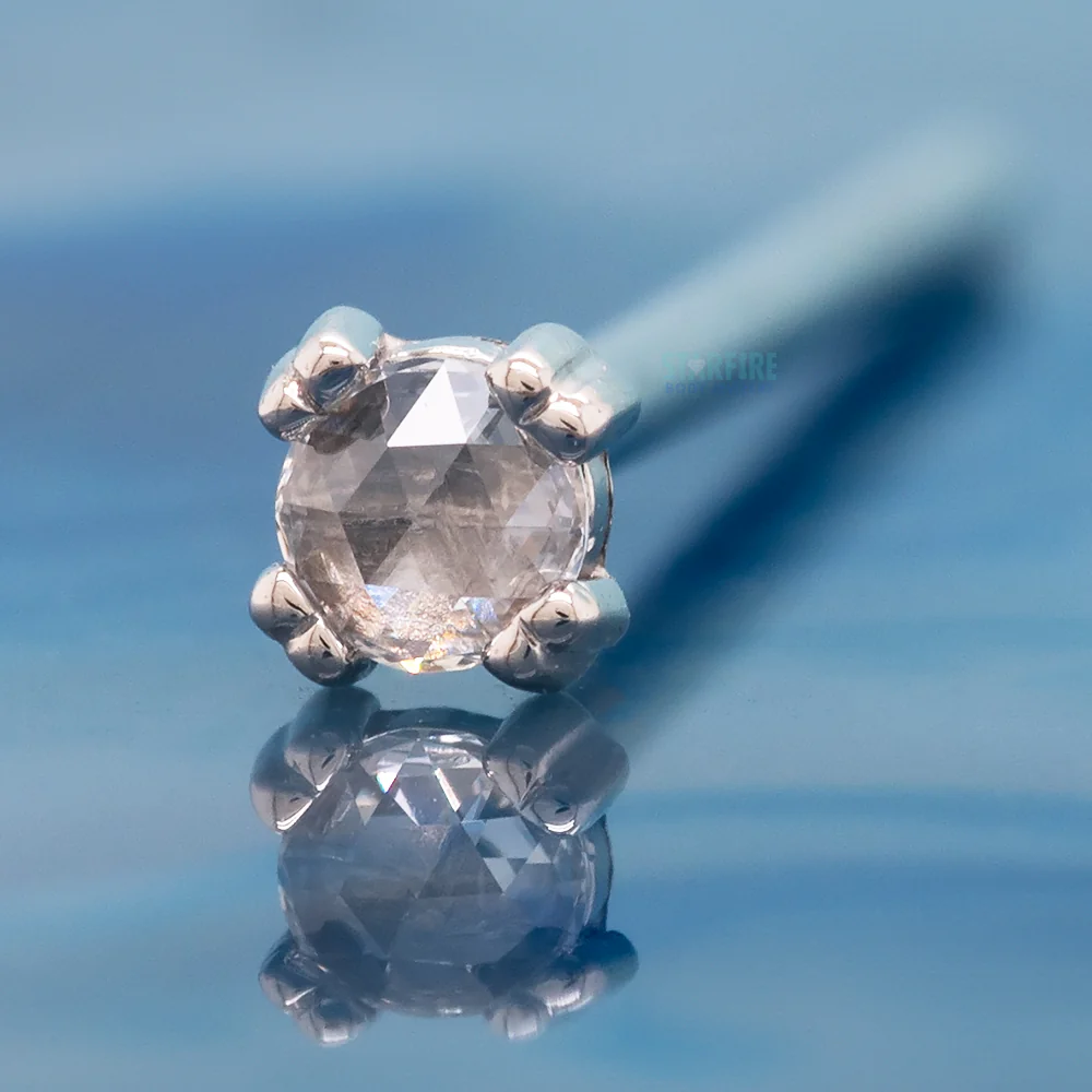 Rose Cut Diamond Prong Set Nostril Screw in Gold & Platinum - Image 2