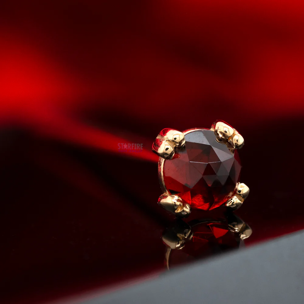Rose Cut Garnet Prong Set Nostril Screw in Gold & Platinum - Image 2