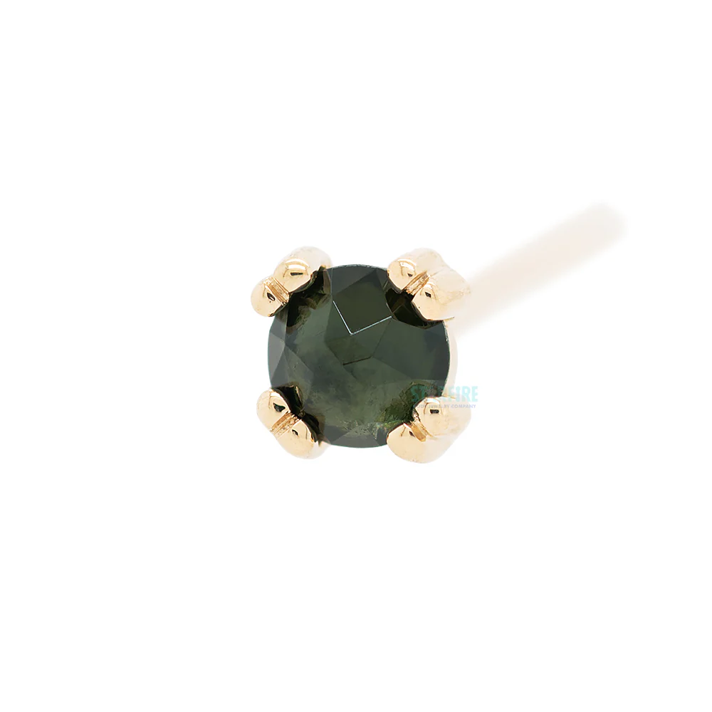 Rose Cut Green Tourmaline Prong Set Nostril Screw in Gold & Platinum