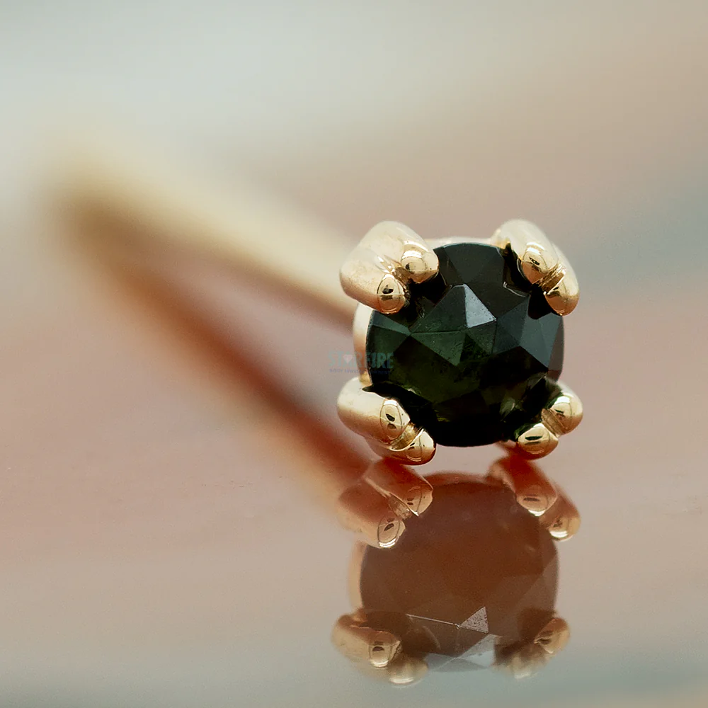 Rose Cut Green Tourmaline Prong Set Nostril Screw in Gold & Platinum - Image 2