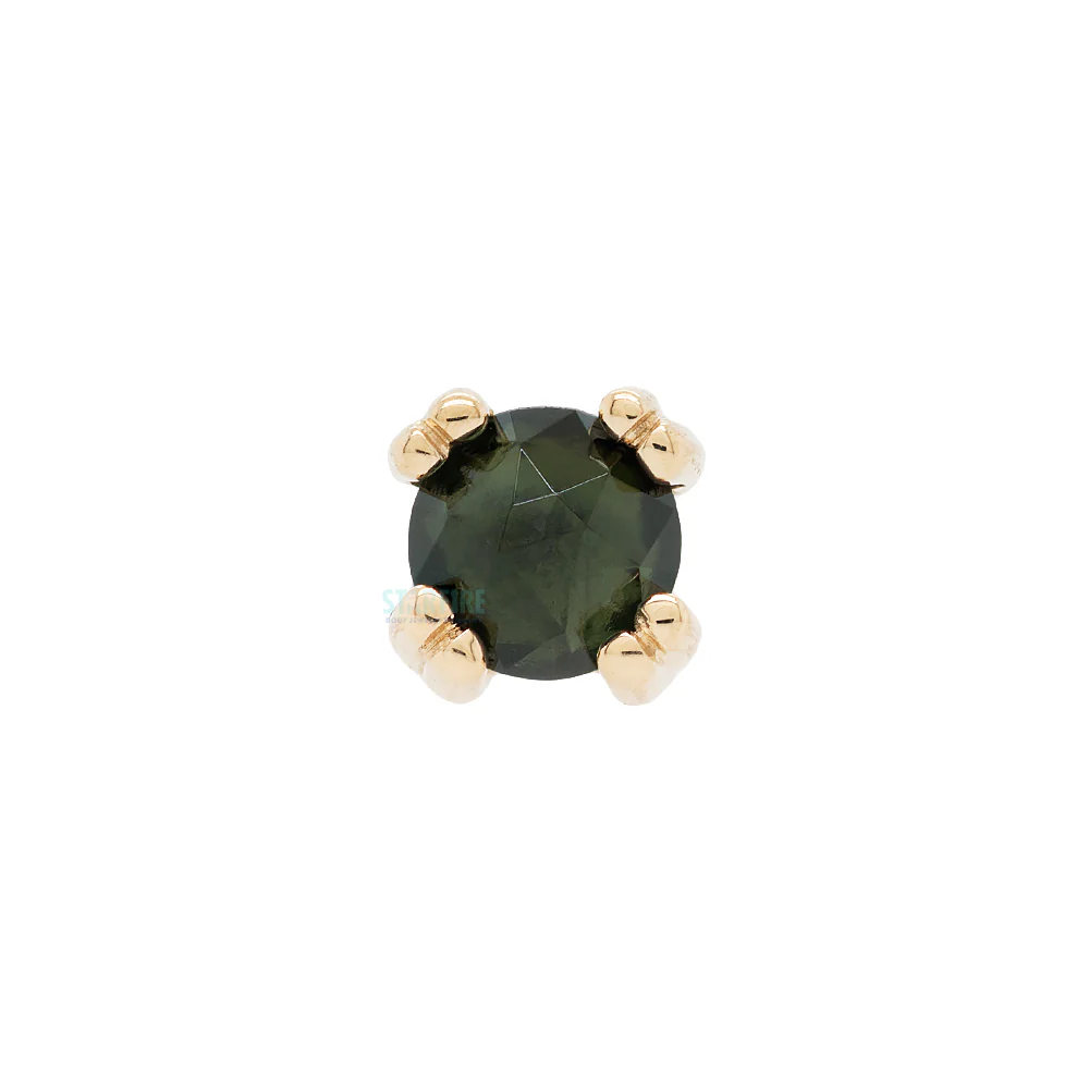 Rose Cut Green Tourmaline Prong Set Nostril Screw in Gold & Platinum - Image 3