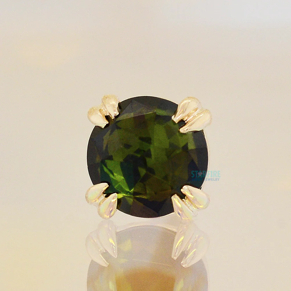 Rose Cut Green Tourmaline Prong Set Threaded End in Gold & Platinum - Image 2