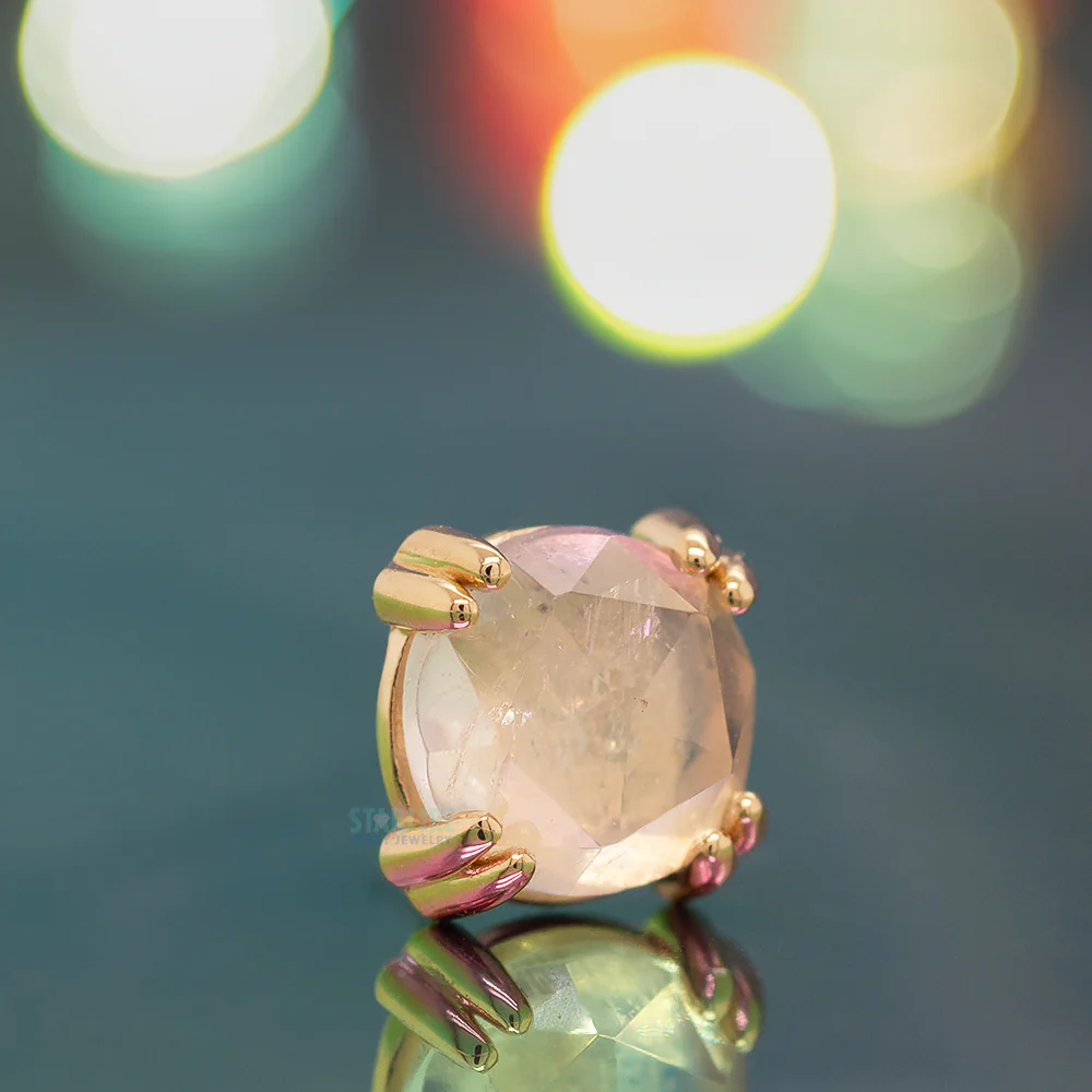 Rose Cut Rainbow Moonstone Prong Set Threaded End in Gold & Platinum - Image 2
