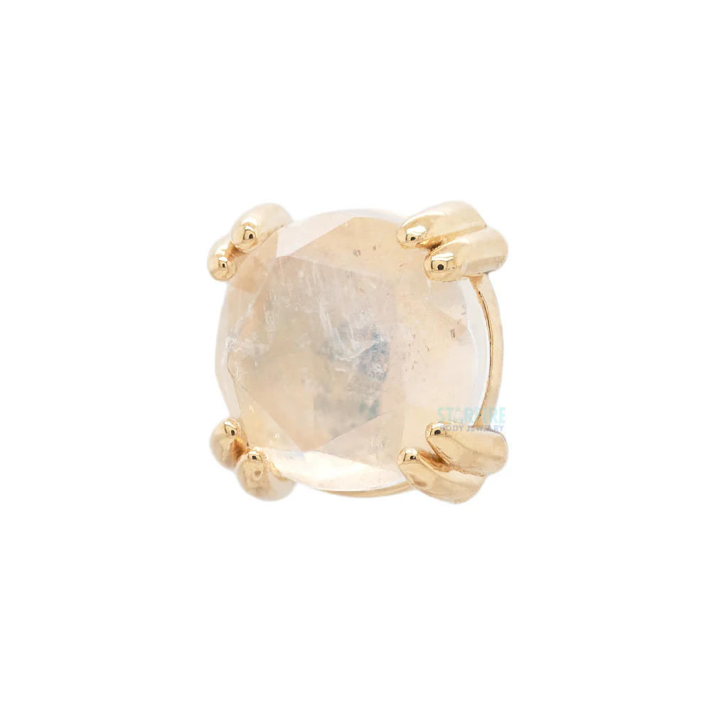 Rose Cut Rainbow Moonstone Prong Set Threaded End in Gold & Platinum - Image 3