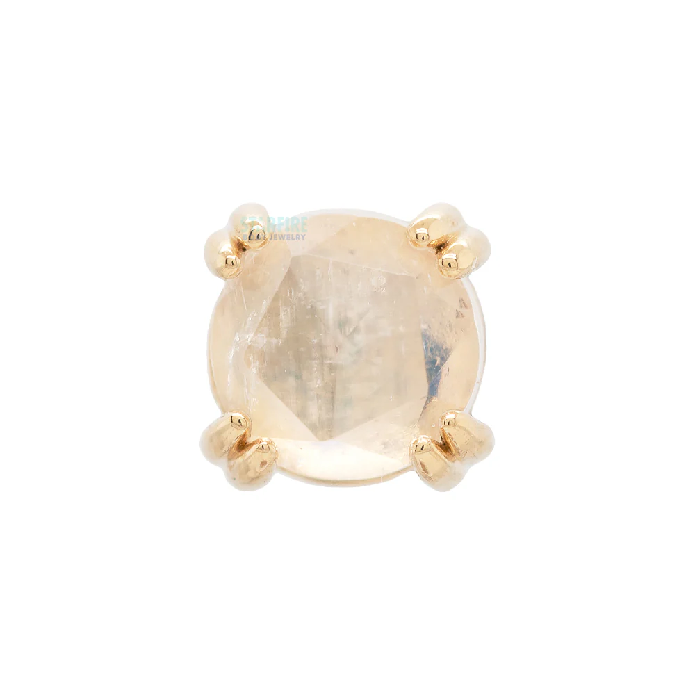 Rose Cut Rainbow Moonstone Prong Set Threaded End in Gold & Platinum - Image 4