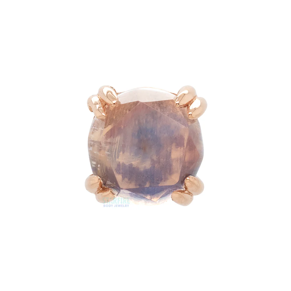 Rose Cut Rainbow Moonstone Prong Set Threaded End in Gold & Platinum - Image 5