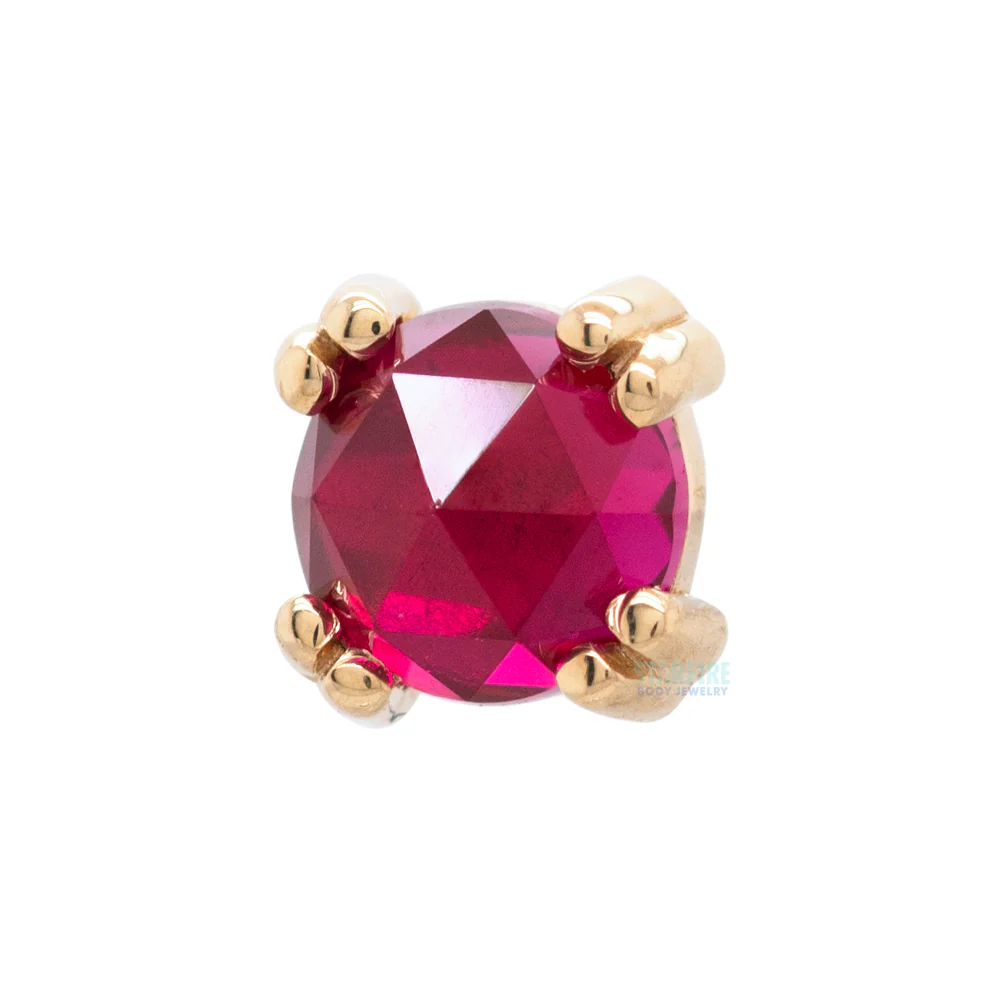 Rose Cut Ruby Prong Set Threaded End in Gold & Platinum - Image 3