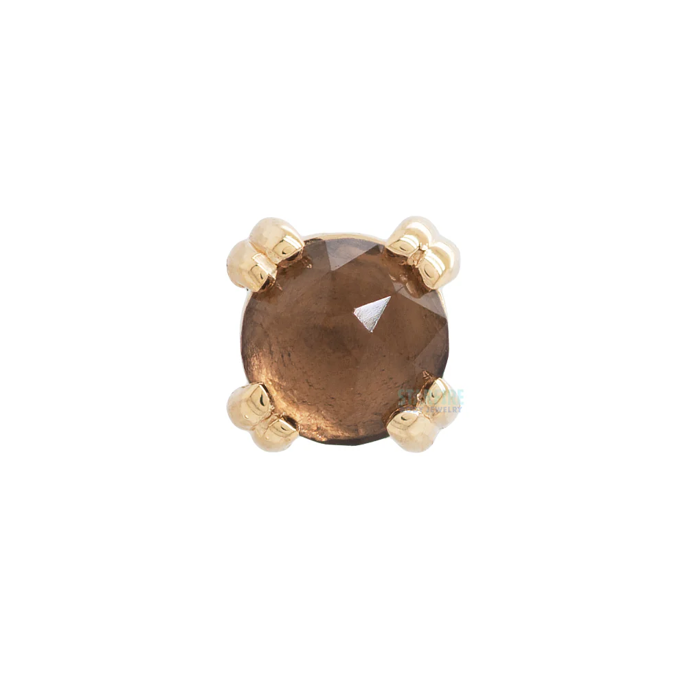 Rose Cut Smoky Quartz Prong Set Threaded End in Gold & Platinum - Image 3