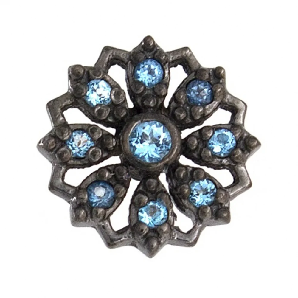 "Rosette" Threaded End in Black Rhodium - Gold with Ice Blue Topaz - Image 2