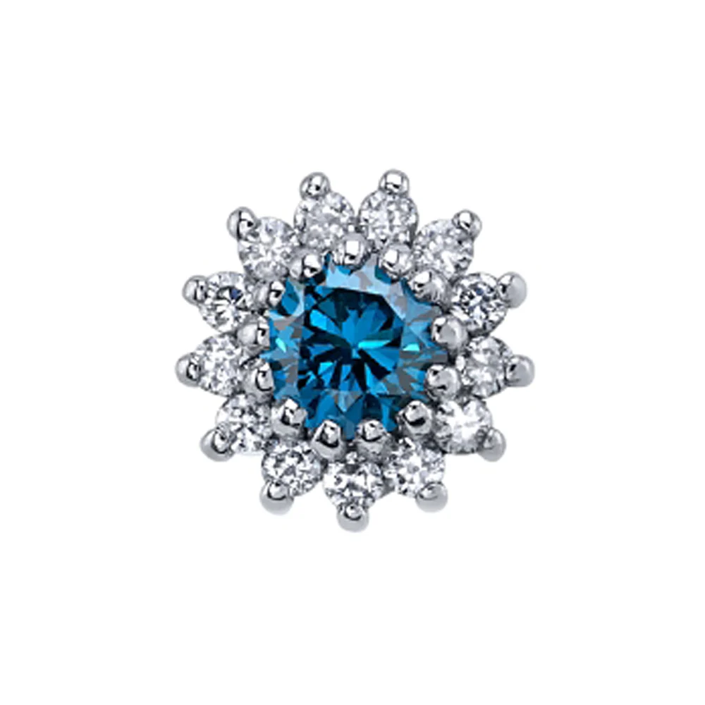 "Rosita" Threaded End in Gold with White Diamond & Ocean Blue Diamond - Image 2