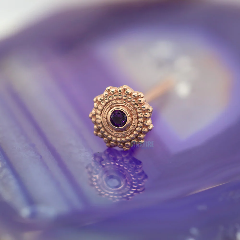 Round Afghan Nostril Screw in Gold with Amethyst - Image 2
