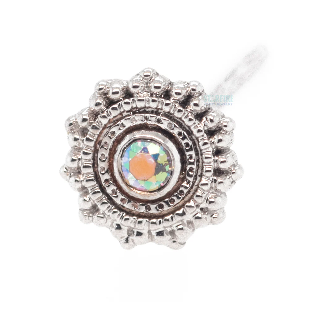 Round Afghan Nostril Screw in Gold with Mercury Mist Topaz