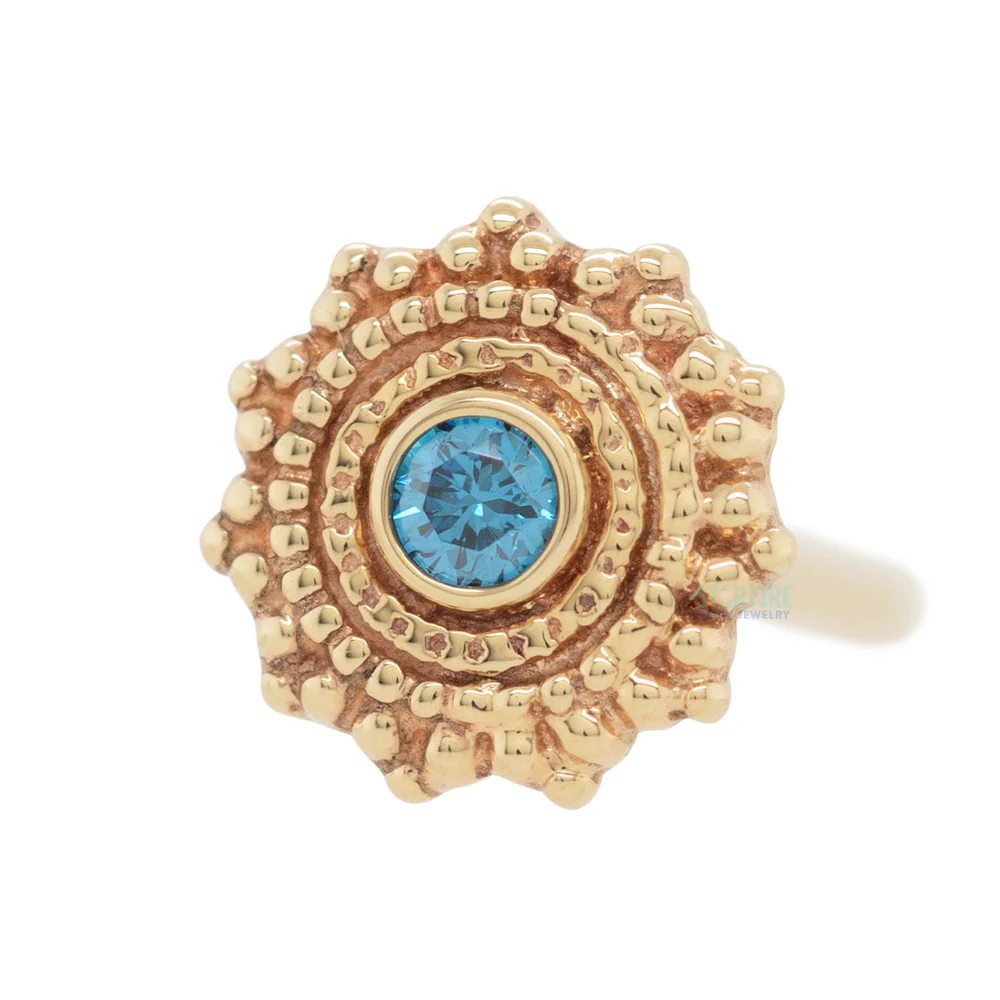 Round Afghan Nostril Screw in Gold with Ocean Blue Diamond