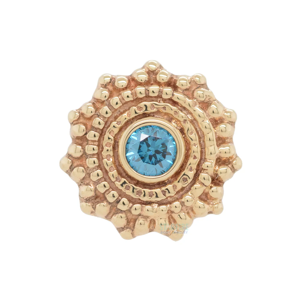 Round Afghan Nostril Screw in Gold with Ocean Blue Diamond - Image 3