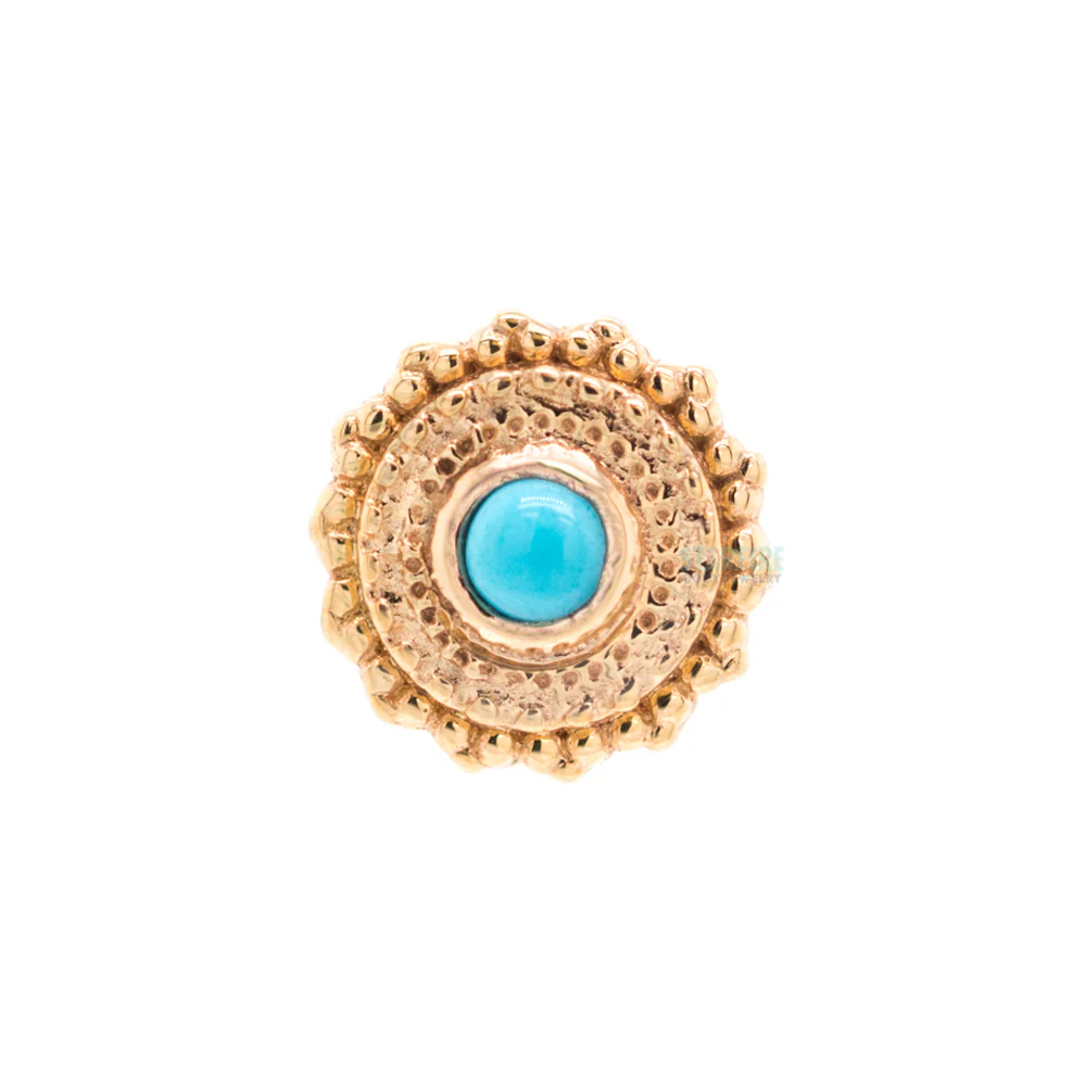 Round Afghan Nostril Screw in Gold with Turquoise - Image 3