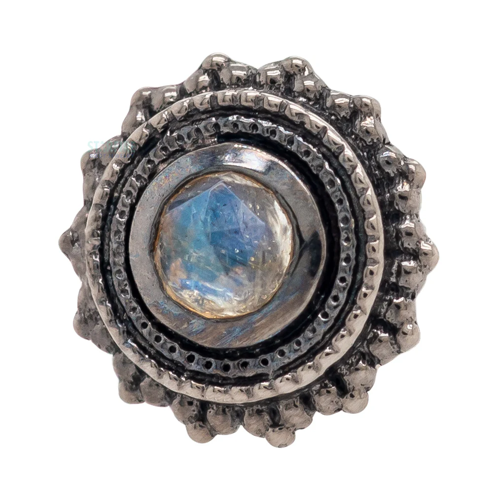 Round Afghan Threaded End in Black Rhodium - Gold with Rose Cut Labradorite - Image 3