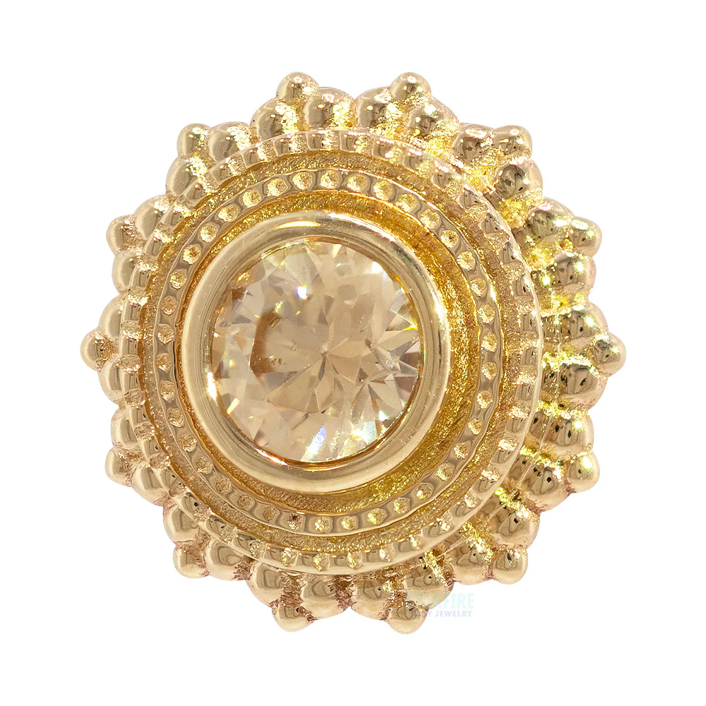 Round Afghan Threaded End in Gold with Champagne CZ