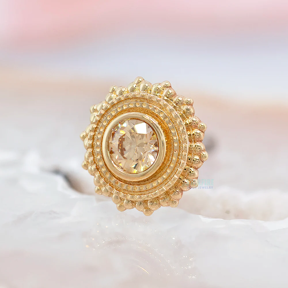 Round Afghan Threaded End in Gold with Champagne CZ - Image 2