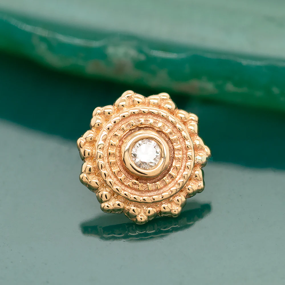 Round Afghan Threaded End in Gold with White DIAMOND - Image 2