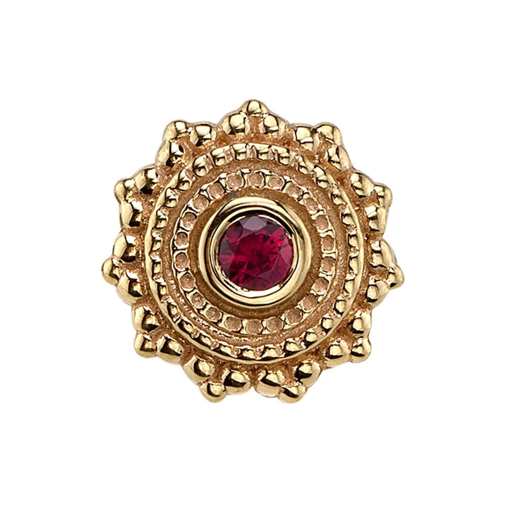 Round Afghan Threaded End in Gold with Garnet