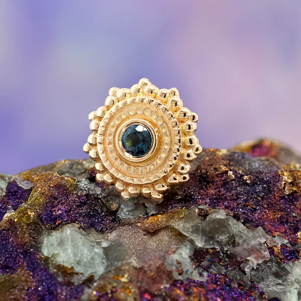 Round Afghan Threaded End in Gold with London Blue Topaz - Image 2