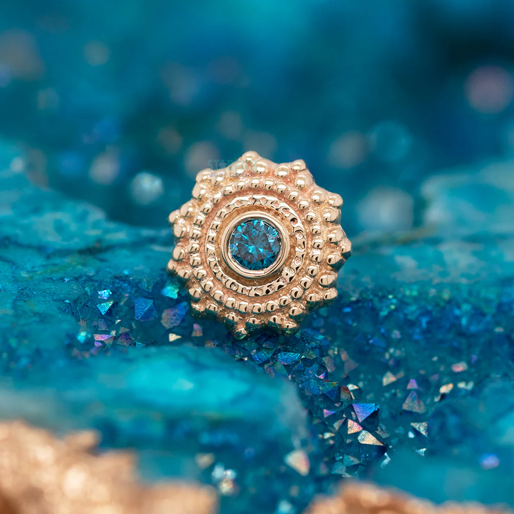 Round Afghan Threaded End in Gold with Ocean Blue Diamond - Image 2