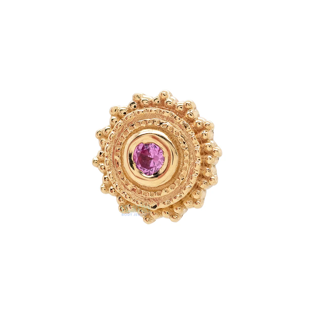 Round Afghan Threaded End in Gold with Pink Sapphire - Image 3