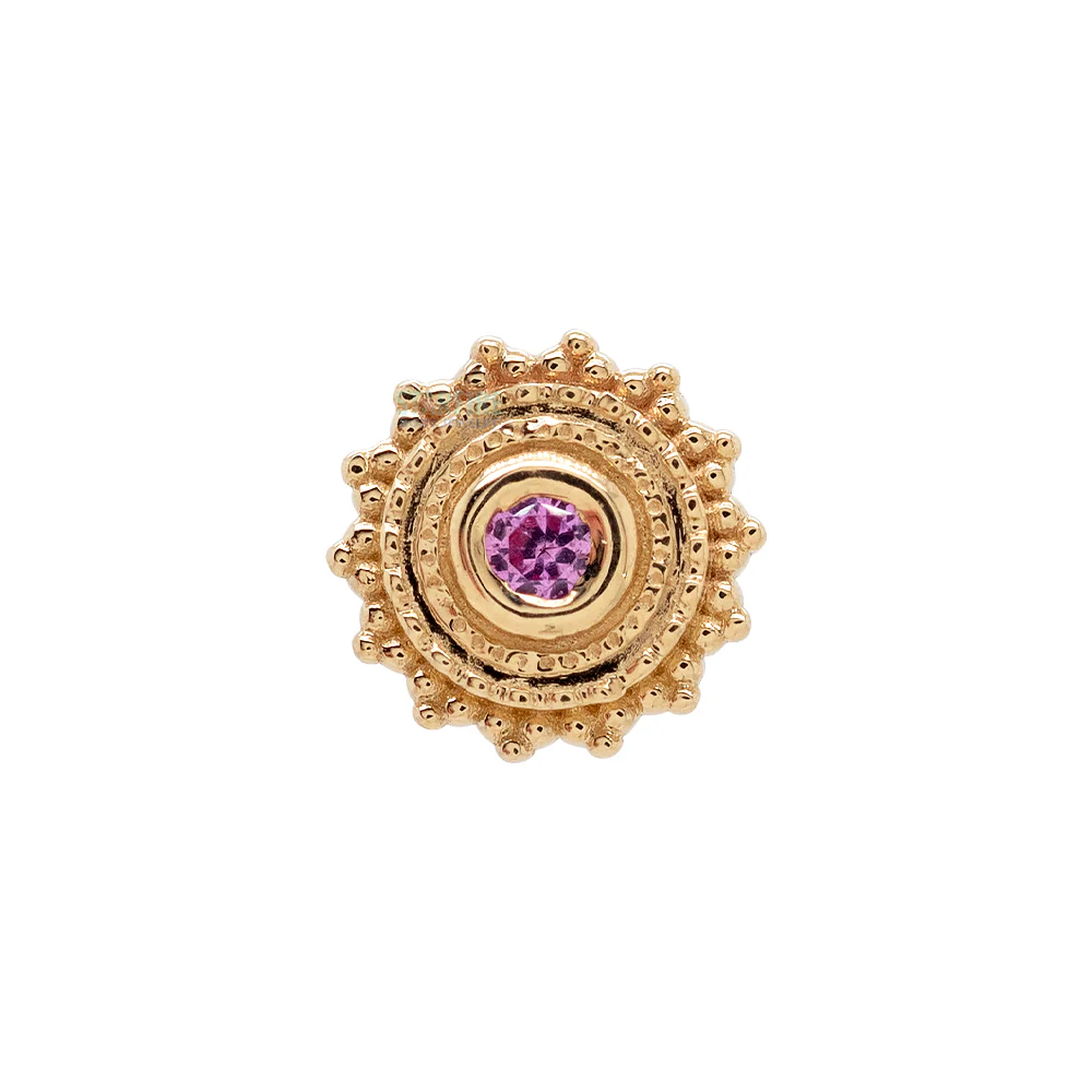 Round Afghan Threaded End in Gold with Pink Sapphire - Image 4
