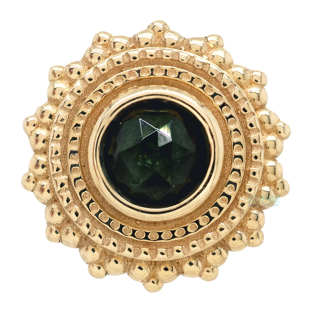 Round Afghan Threaded End in Gold with Rose Cut Green Tourmaline - Image 2