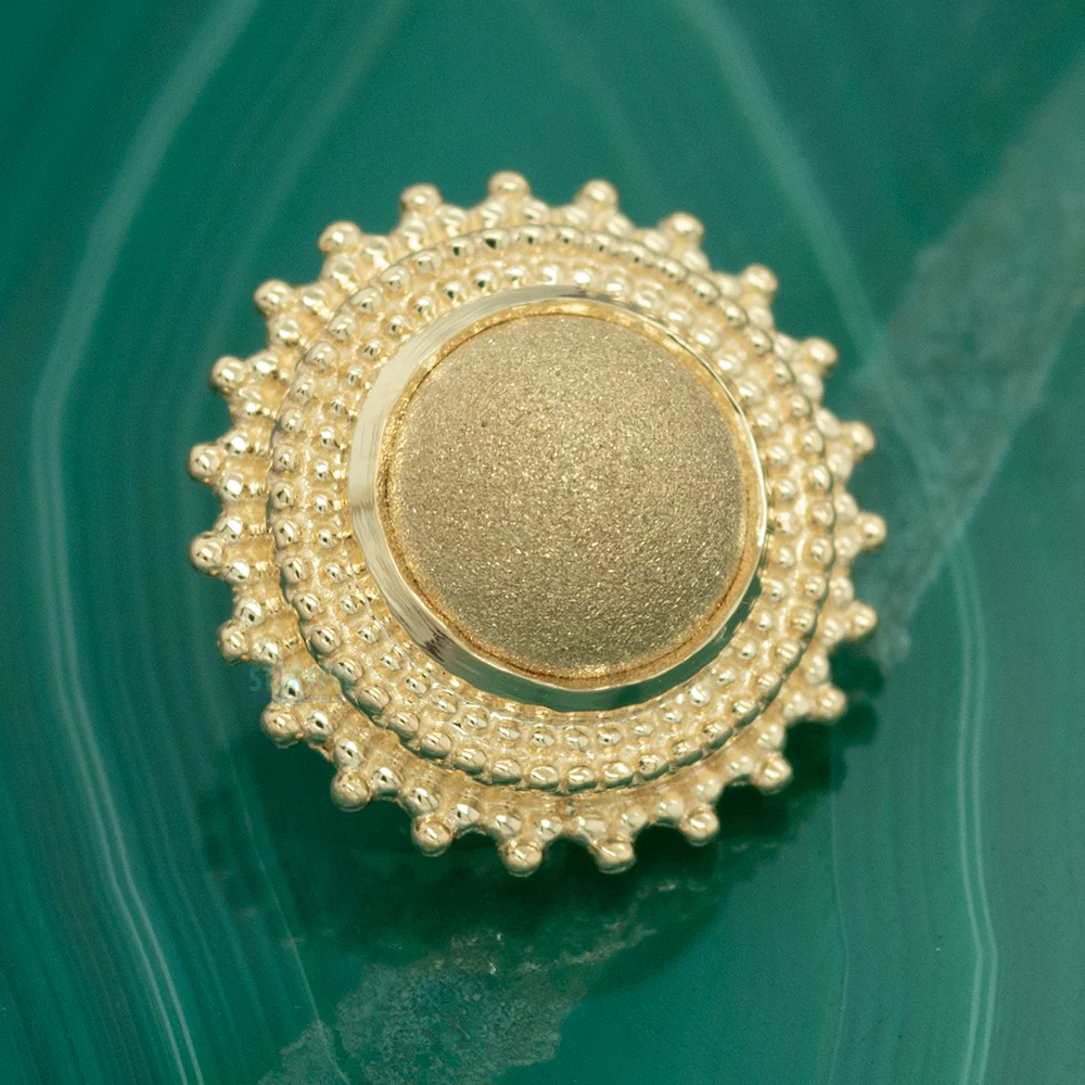 Round Afghan Threaded End in Gold with Sandblasted Gold Bead - Image 2